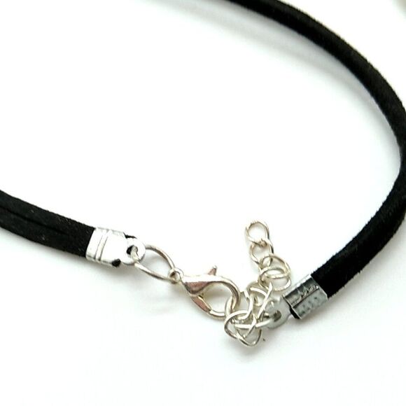 Hammered Open Circle Silver-tone Pendant Necklace Leather Cord - Picture 9 of 16